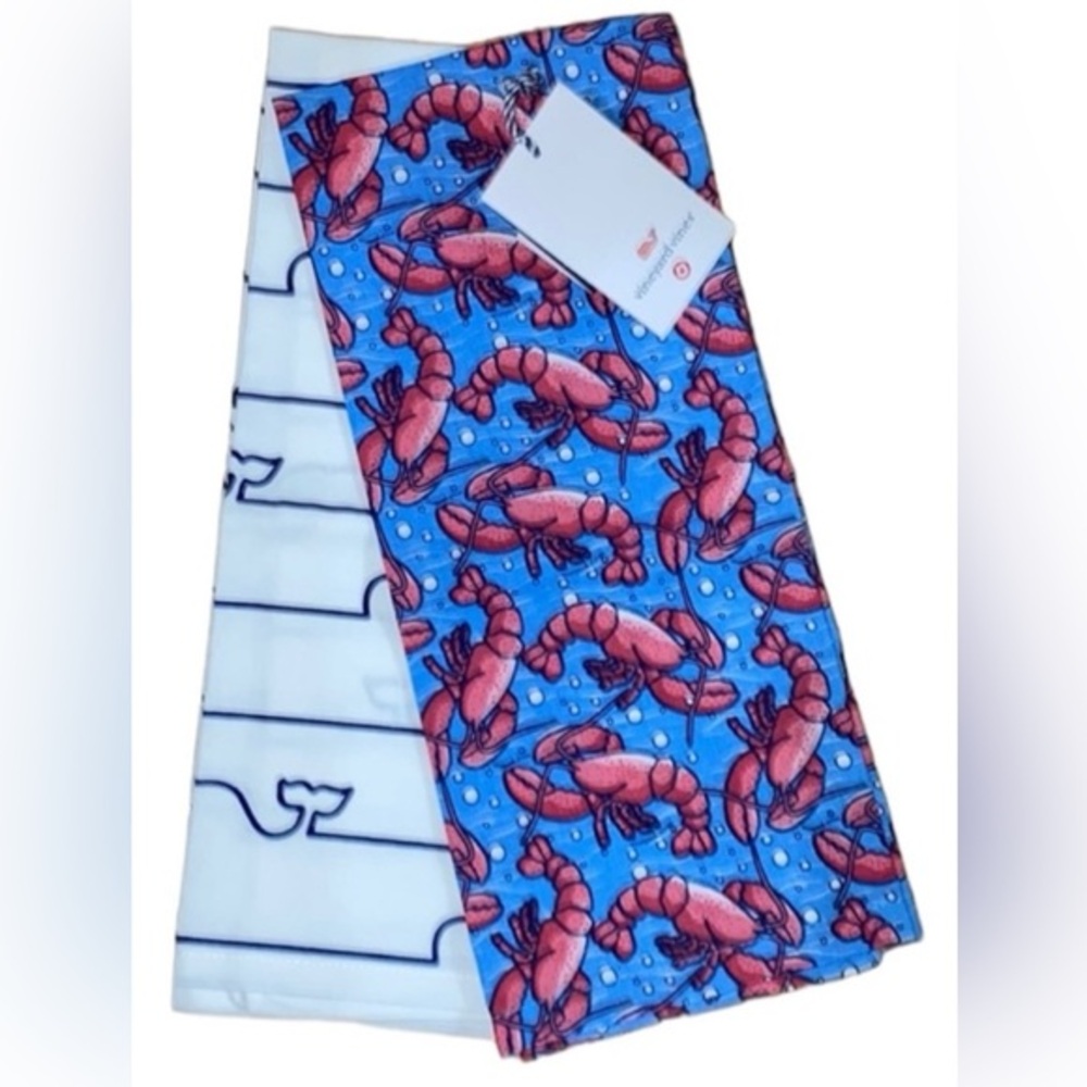 NWT VINEYARD VINES Target Red Lobster & Whale Line Cloth Kitchen Towels